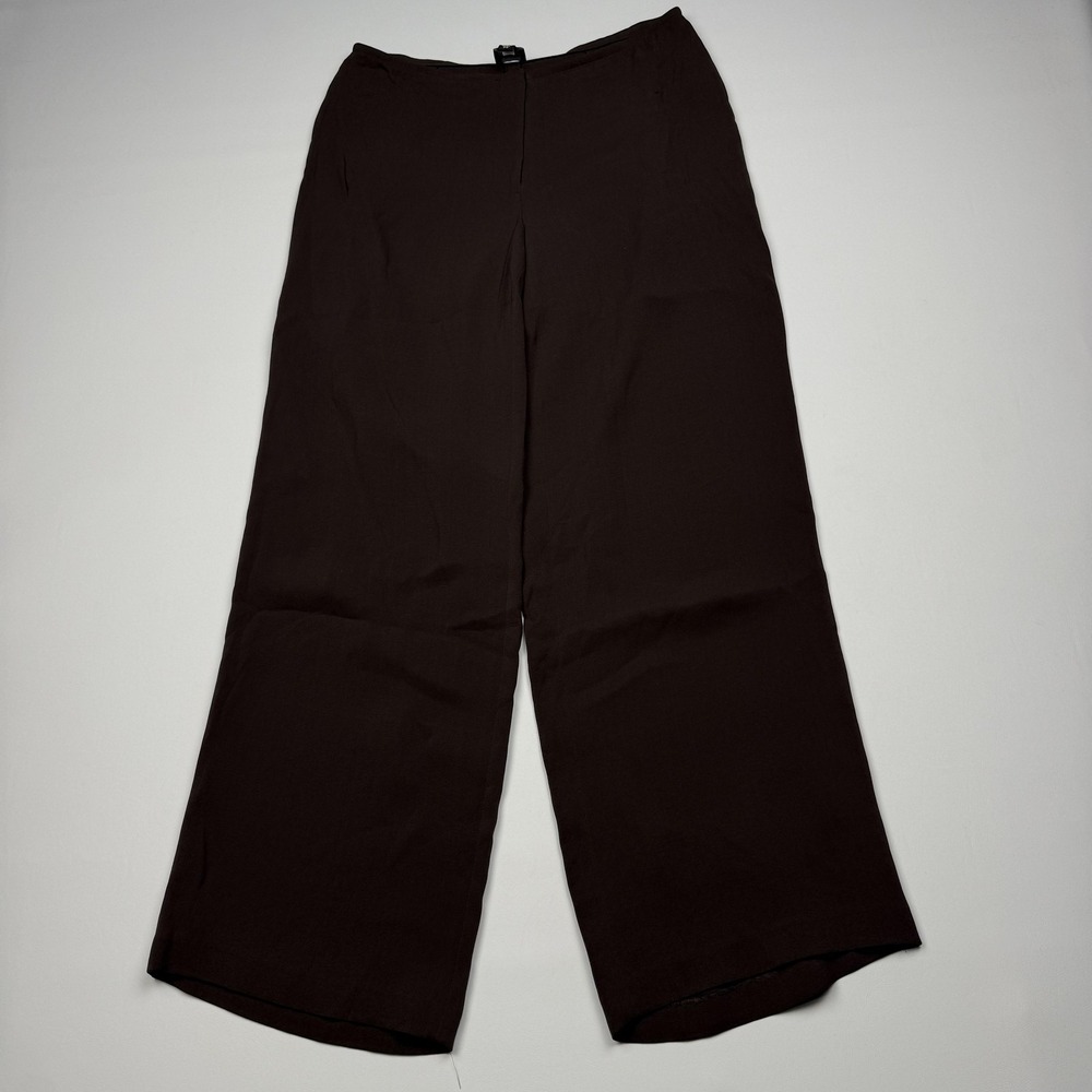 Eileen Fisher Pants Womens Petite Small Brown Wide Leg Crepe Pull On Lightweight